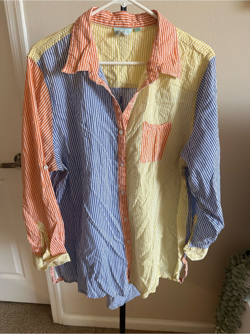 100% Cotton Multi-Stripe Lounge Wear Set: Button-Up Shirt and Shorts!!!